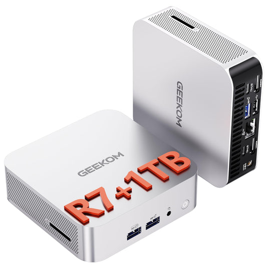 GEEKOM A6 Mini PC – Professional Home Office & Multitasking | AMD Ryzen 7 6800H, 1TB PCIe 4.0 SSD, 16GB DDR5 RAM (Upgradable), Windows 11 Pro, USB4/8K/Wi-Fi 6E, Compact Aluminium Design Desktop PC