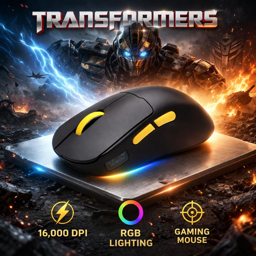 Transformers Gaming Mouse GM04 Pro, Wireless Gaming Mouse Tri-Mode Bluetooth/2.4G/Wired, 53g Ultra-Light, 24,000 DPI PAW3311 Sensor, RGB, 1000Hz, Rechargeable PC Gaming Mouse (Black)