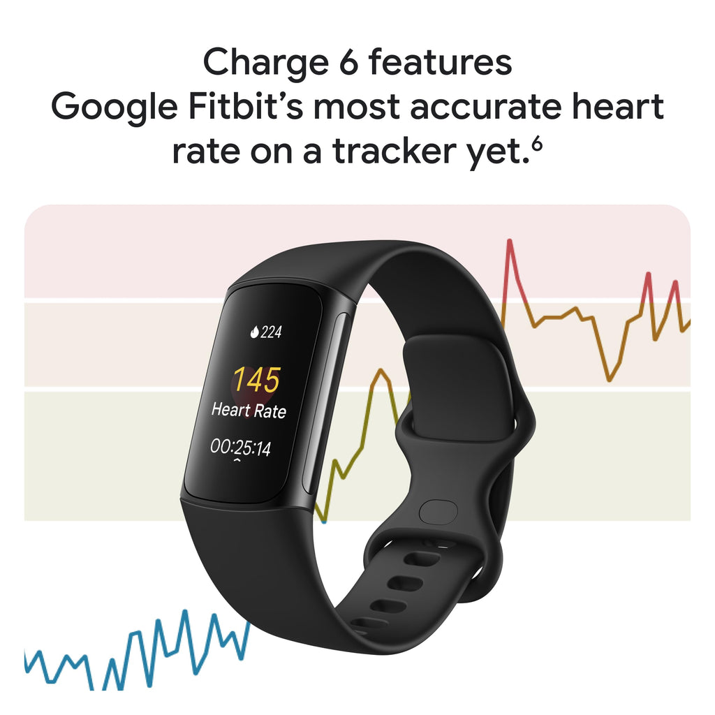 Fitbit Charge 6 Fitness Tracker with Google Apps - Heart Rate on Exercise Equipment - 3-Month Google Health Premium Membership Included - Health Tools - Porcelain/Silver - Small&Large Bands Included