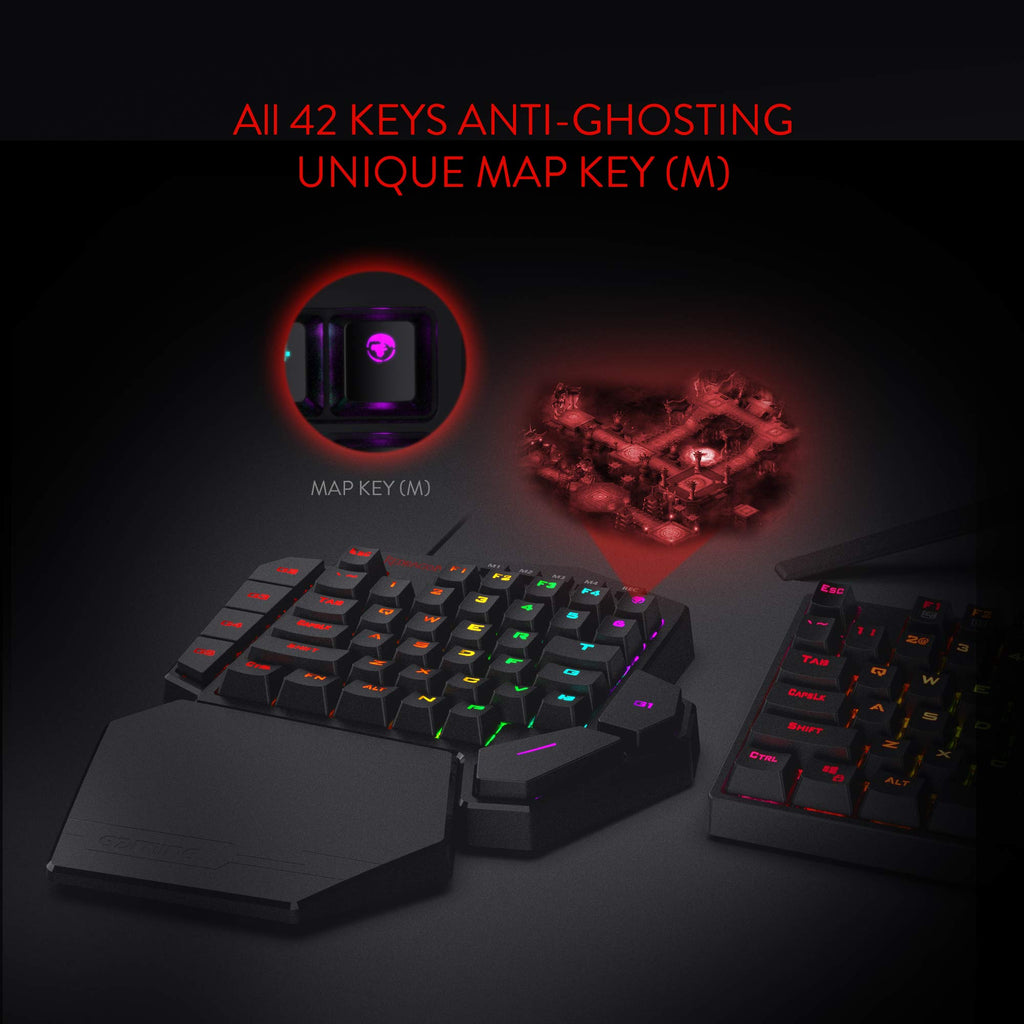 Redragon K585 DITI RGB mechanical keyboard for one hand, 42 keys, USB-C, macros and wristrests.