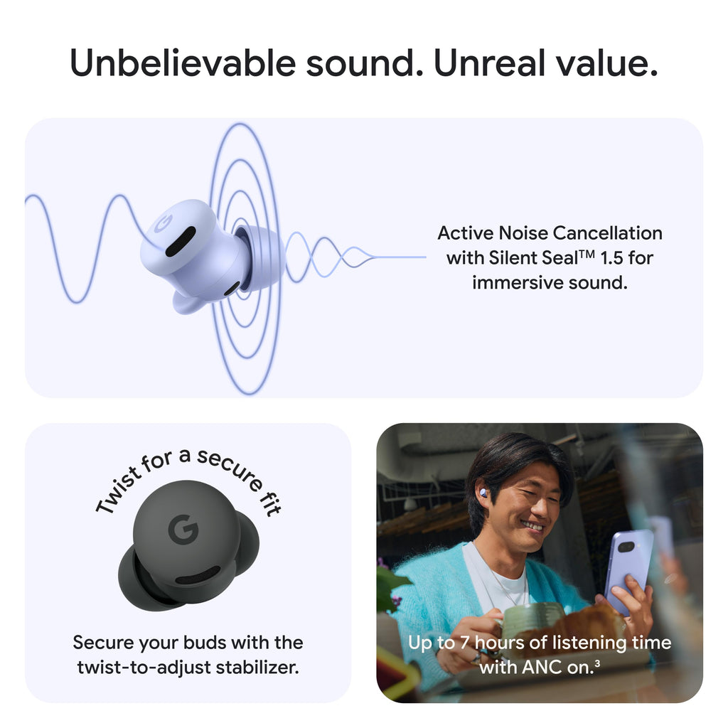 Google Pixel Buds 2a - Wireless Earbuds with Noise Cancellation - Hazel