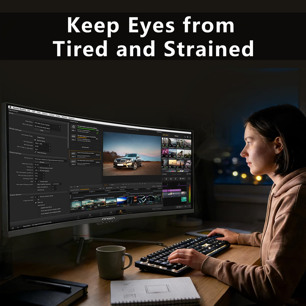 INNOCN 49" Curved Ultrawide WFHD 3840 x 1080P 144Hz 32:9 Monitor, Screen Split PIP PBP for Workflow/Gaming, R1800, HDR400, USB C, DisplayPort, HDMI, Speakers, Adjustable, Black (HDMI+DP Cable)