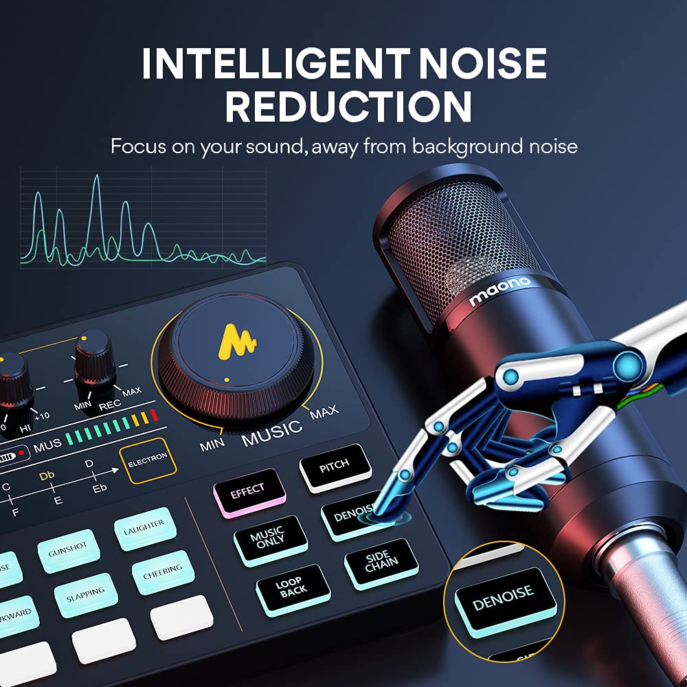 MAONO Podcast Equipment Bundle Audio mixer All-in-One Podcast Production Studio with 3.5mm Microphone for Live Streaming, Podcast Recording, PC, Smartphone, DJ MaonoCaster Lite (AU-AM200-S6 Black)