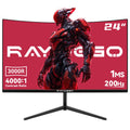 Raywego 24 Inch Curved Gaming Monitor, 200Hz/180Hz, FHD 1080P Computer Monitor, 1ms MPRT, 4000:1 Contrast Ratio, FreeSync, Eye-Care, HDMI, DP, VESA Mount Compatible