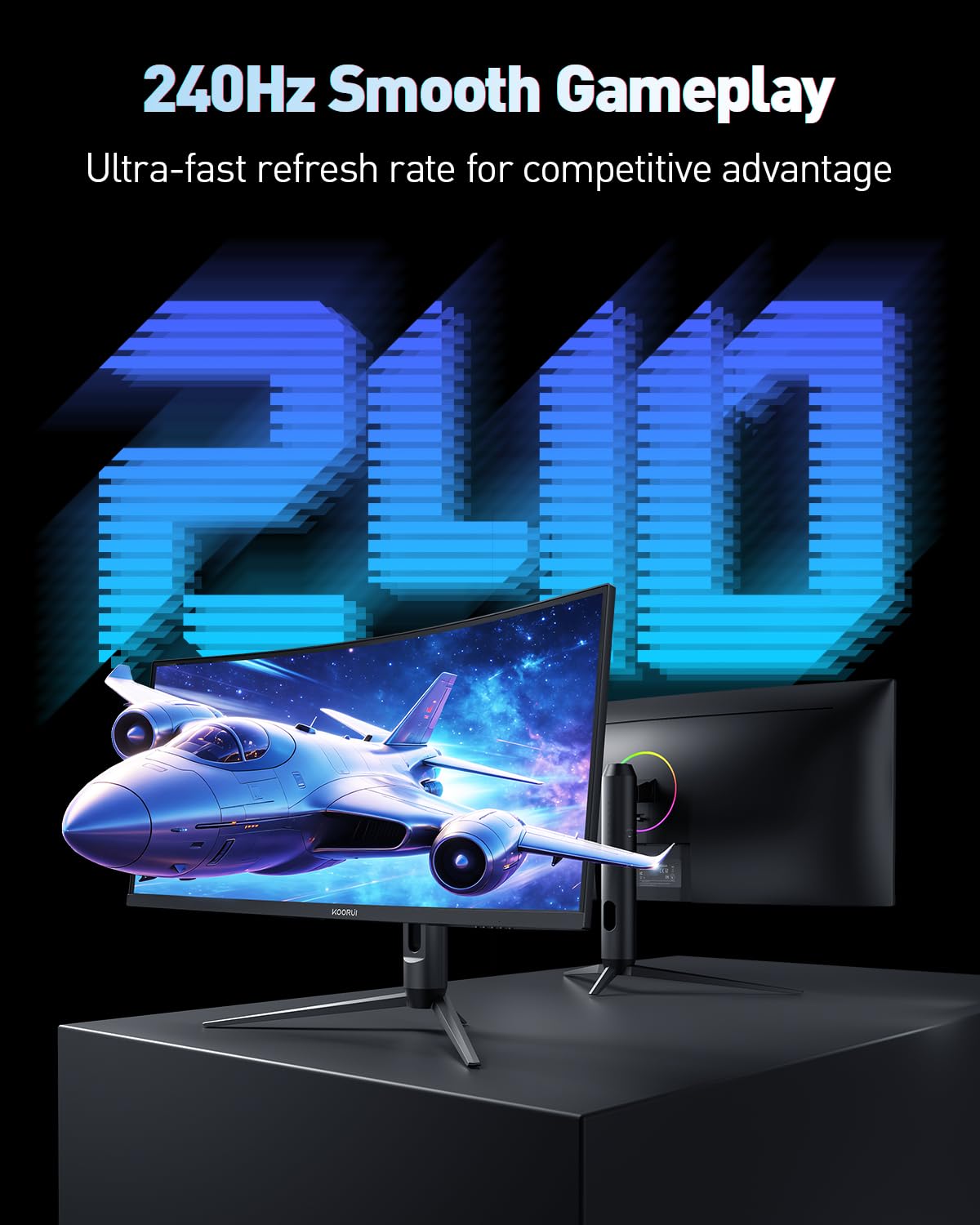KOORUI 34" Ultrawide Curved Gaming Monitor, 240Hz, WQHD 3440×1440, 1500R Immersive Display, Adaptive Sync, 1ms, DIC-P3 98%, HDR400, HDMI 2.1/DP 1.4, VESA, for PC Gaming, Work & Play