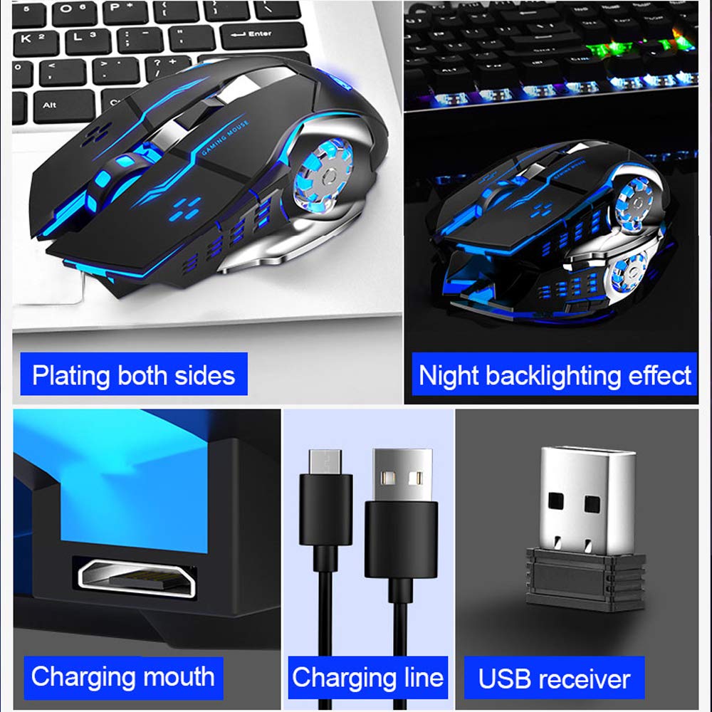 AULA SC100 Silent White Wireless Mouse Rechargeable, RGB LED Backlit, DPI Adjustable, 2.4G Wireless Optical Computer Gaming Mice with USB Receiver, Punk Cool Mouse for Office/Games