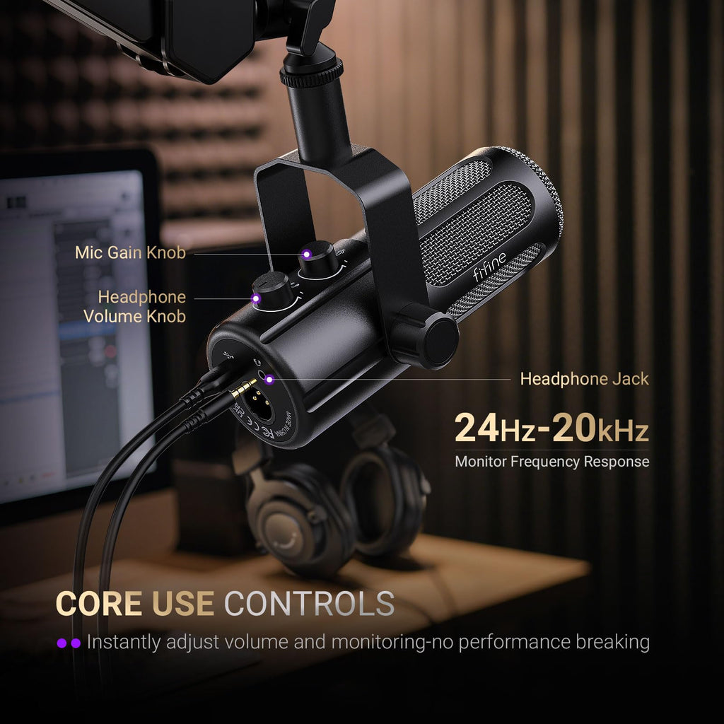 FIFINE Podcast Microphone, USB/XLR Vocal Dynamic Microphone for Streaming, Recording, Broadcast, Content Creator, Studio Microphone for PC with Mute Button, Headphone Monitoring-AmpliTank TANK6