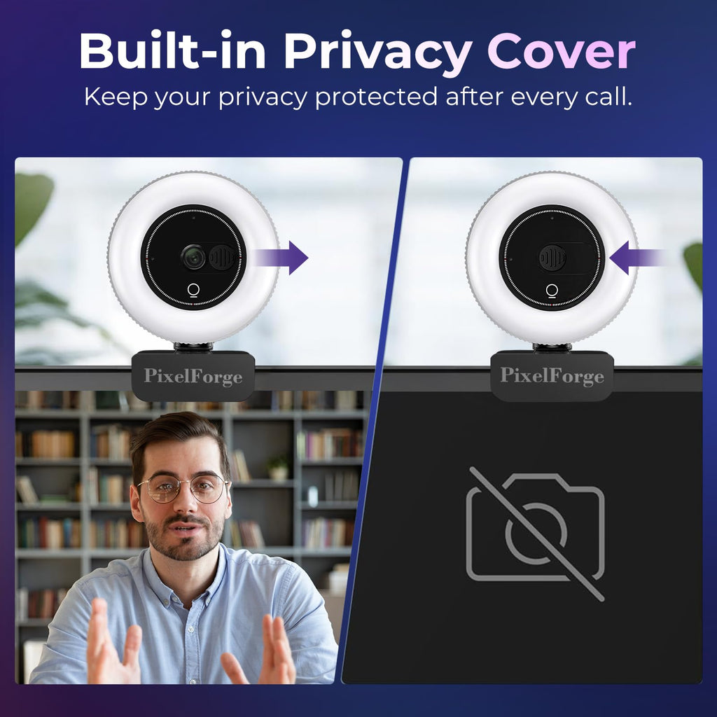 Webcam PixelForge 4K UHD with Sony sensor, PDAF autofocus, integrated light, AI microphones and privacy