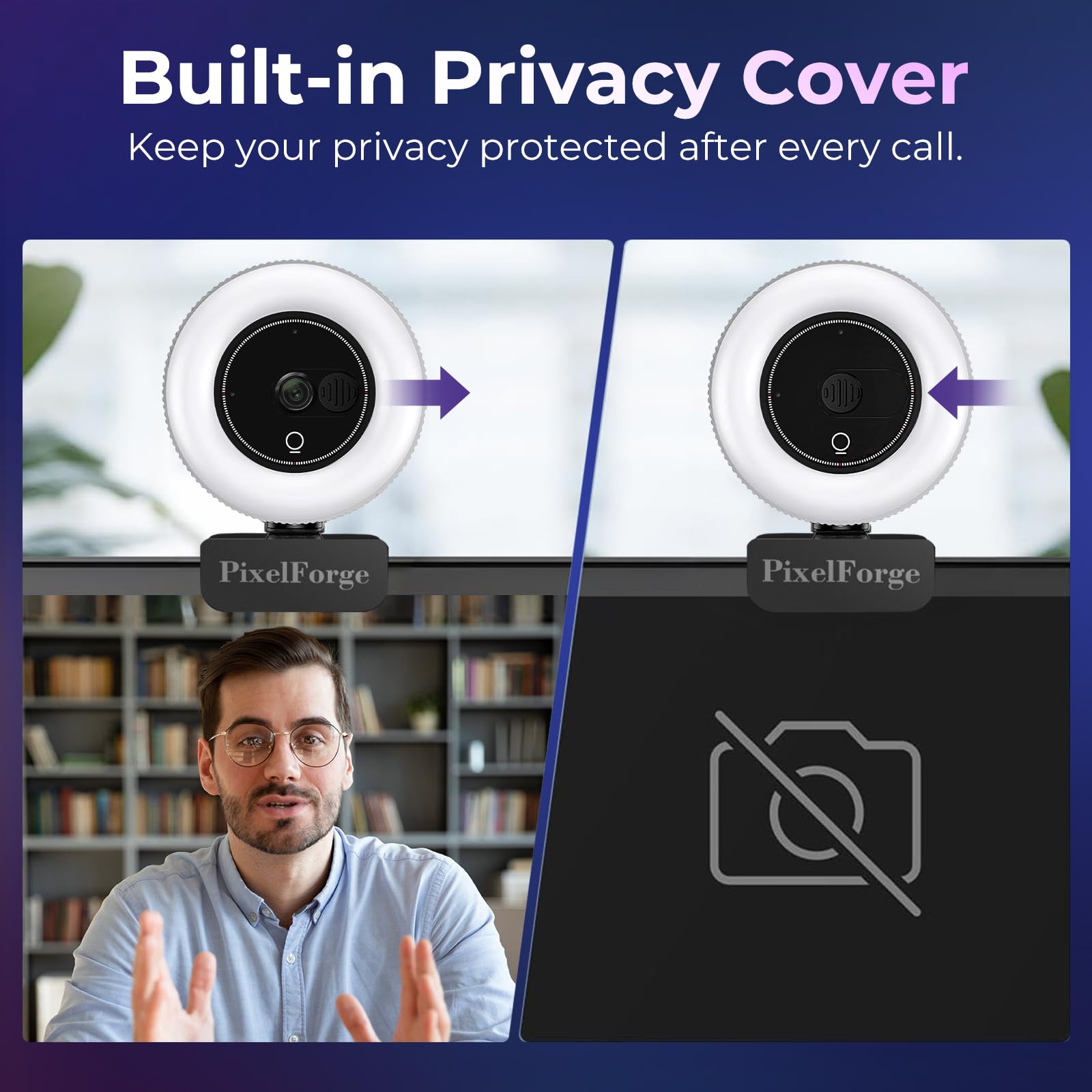 Webcam PixelForge 4K UHD with Sony sensor, PDAF autofocus, integrated light, AI microphones and privacy