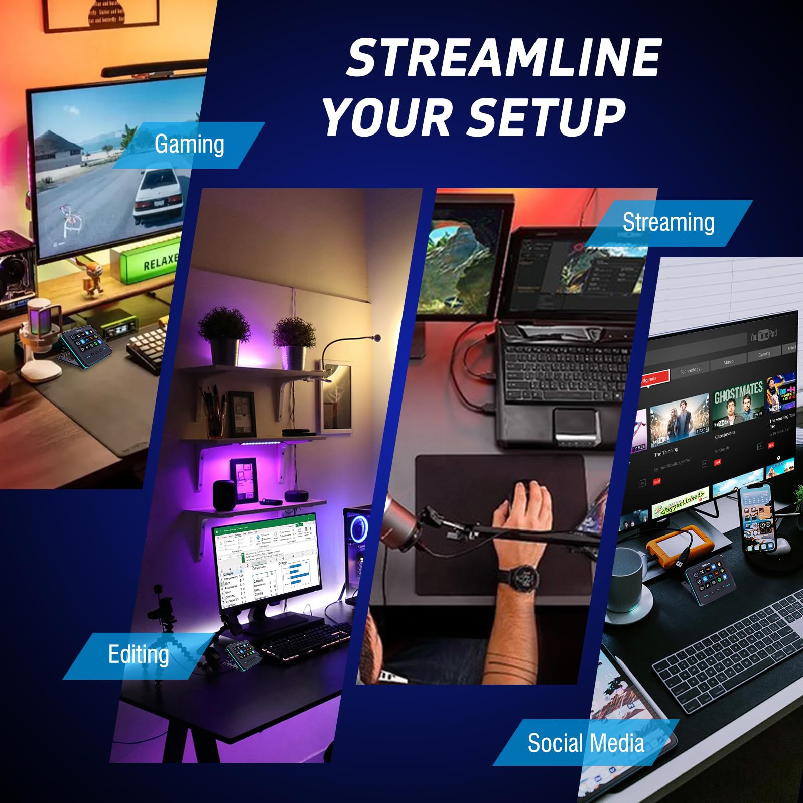 VSDINSIDE Macro Keypad, Stream Controller Deck Gaming Streaming Shortcut Keyboard, 18 Programmable Keys Customizable Visual AI Pad USB Soundboard for OBS, YouTube, Desk Office Setup, Laptop, PC, Mac