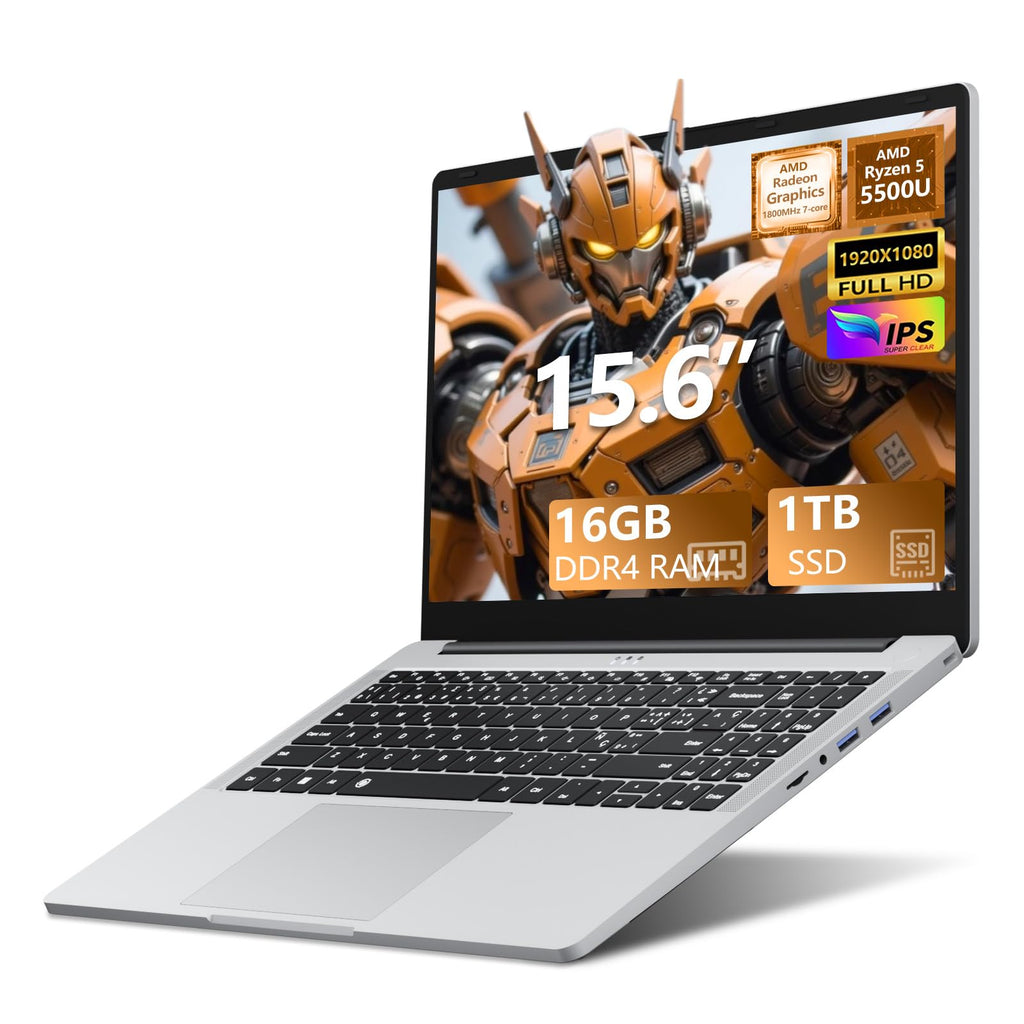 Laptop, AMD Ryzen 5 5500U Gaming Laptop, 15.6 Inch Laptop Computer with 16GB RAM 1TB SSD, AMD Radeon Lap top PC, Laptops with Backlit Keyboard, 1080P FHD, 55.2Wh Battery, Type-C, HDMI, Win 11 Pro