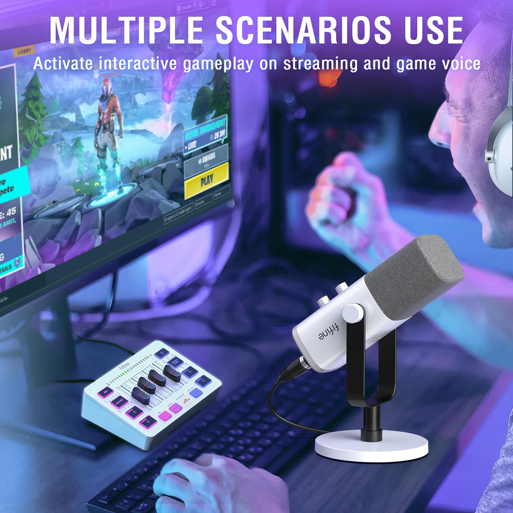 FIFINE KS5W, XLR/USB dynamic microphone with audio mixer for streaming, podcasting and gaming.