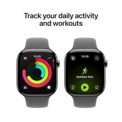 Apple Watch Series 11 [GPS + Cellular 46mm] Smartwatch with Natural Titanium Case with Stone Gray Sport Band - M/L. Sleep Score, Fitness Tracker, Health Monitoring, Always-On Display, Water Resistant
