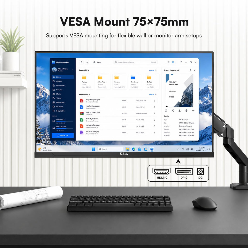DJiEX 32 Inch 4K Computer Monitor, UHD 3840 * 2160P, 60HZ, 4000:1 Contrast Ratio, 97% sRGB, FreeSync, Eyecare, IPS Panel, Compatible with Wall Mounting, Ideal for Business & Office