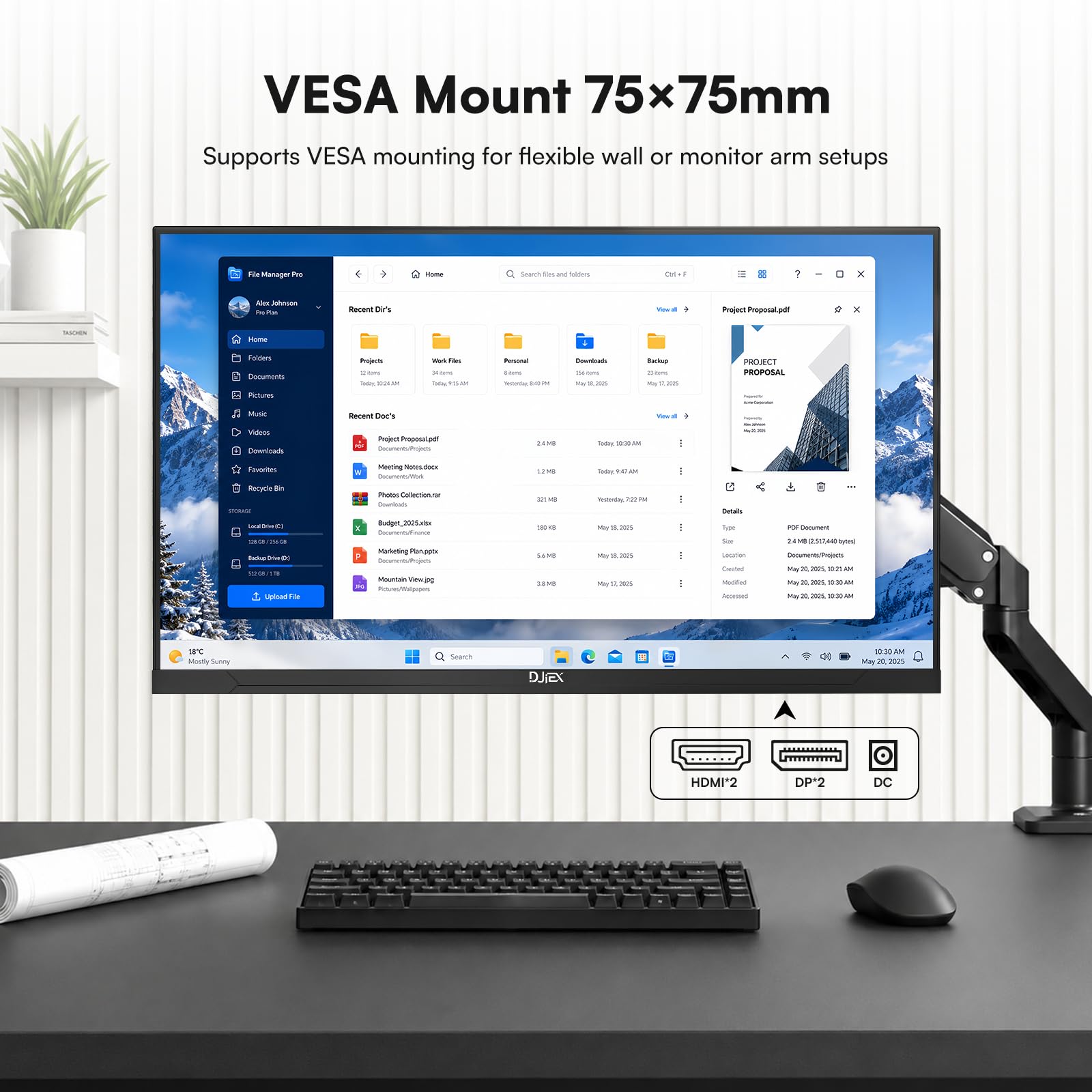 DJiEX 32 Inch 4K Computer Monitor, UHD 3840 * 2160P, 60HZ, 4000:1 Contrast Ratio, 97% sRGB, FreeSync, Eyecare, IPS Panel, Compatible with Wall Mounting, Ideal for Business & Office