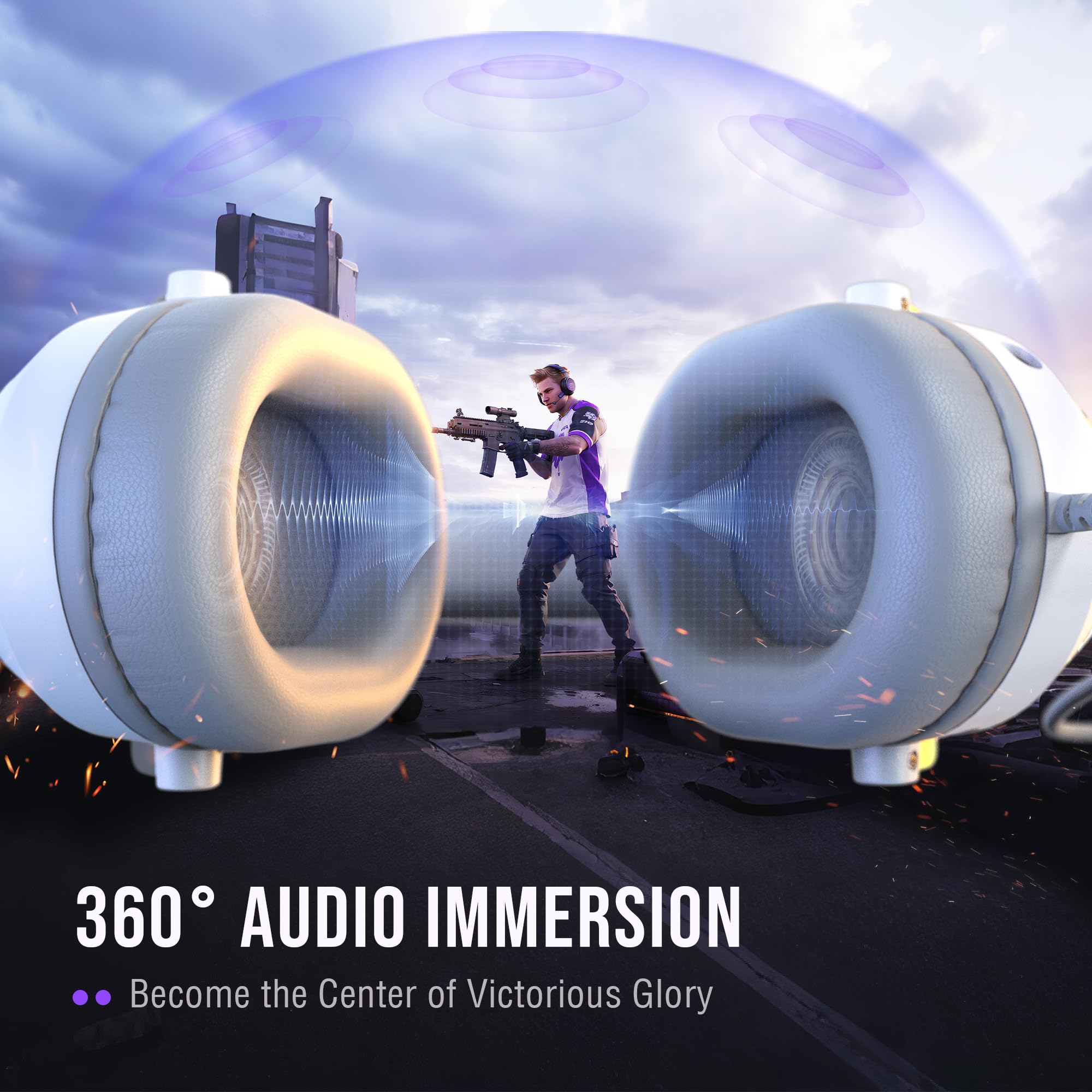 FIFINE USB Gaming Headset: Flowing RGB Lighting - 7.1 Surround Sound - Detachable Mic - Soft Ear Pads, Over-Ear Headset with Control Box, for PC, Laptop, Mac, PS5/PS4 - AmpliGame H13WP (White&Purple)
