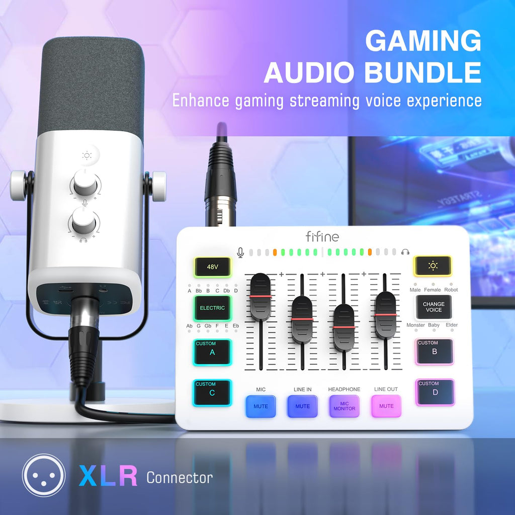 FIFINE KS5W, XLR/USB dynamic microphone with audio mixer for streaming, podcasting and gaming.