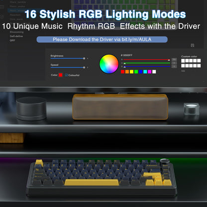 AULA F75 75% Wireless Mechanical Keyboard, Hot Swappable Creamy Keyboard, Pre-lubed Greywood Switches RGB Backlit Gaming Keyboards, 2.4GHz/Type-C/BT5.0(Cool Black)