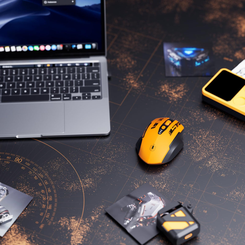 Uineer Wireless Mouse,Upgraded 2.4GHz Rechargeable (Battery Level Visible) Ergonomic Computer Mouse,4 Levels DPI, Wireless Mice for Laptop Computer(Yellow)