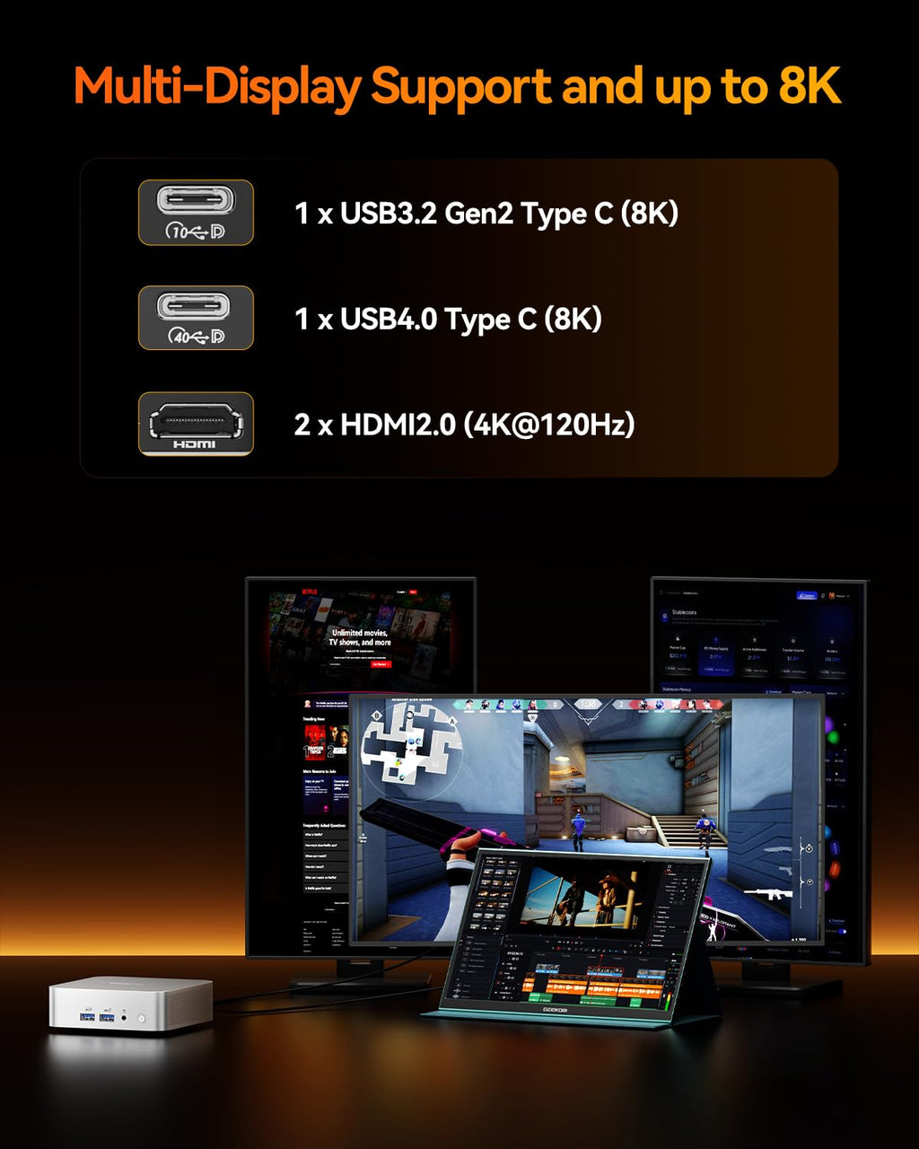 GEEKOM A8 Mini PC - Office & Creator Desktop, AMD Ryzen 7 8745HS (Beats 6800H), 1TB NVMe SSD, 16GB DDR5 RAM (Upgradable), Windows 11 Pro Mini Computer, USB4, SD Slot, 8K | WiFi 6E, 2.5G LAN