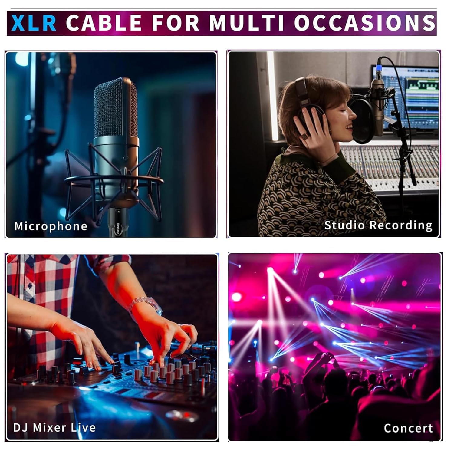 Baroflone XLR Cables, Microphone Cables 25ft 2Pack, Balanced XLR Speaker Cable 3-pins Gold-Plated Mic Cable Male to Female for Microphones, Stage Lighting, Speaker Systems and More