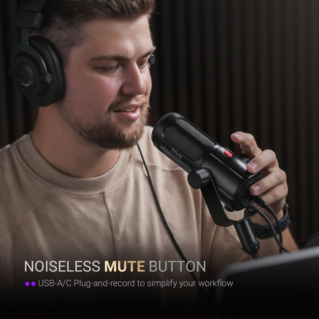 FIFINE Podcast Microphone, USB/XLR Vocal Dynamic Microphone for Streaming, Recording, Broadcast, Content Creator, Studio Microphone for PC with Mute Button, Headphone Monitoring-AmpliTank TANK6