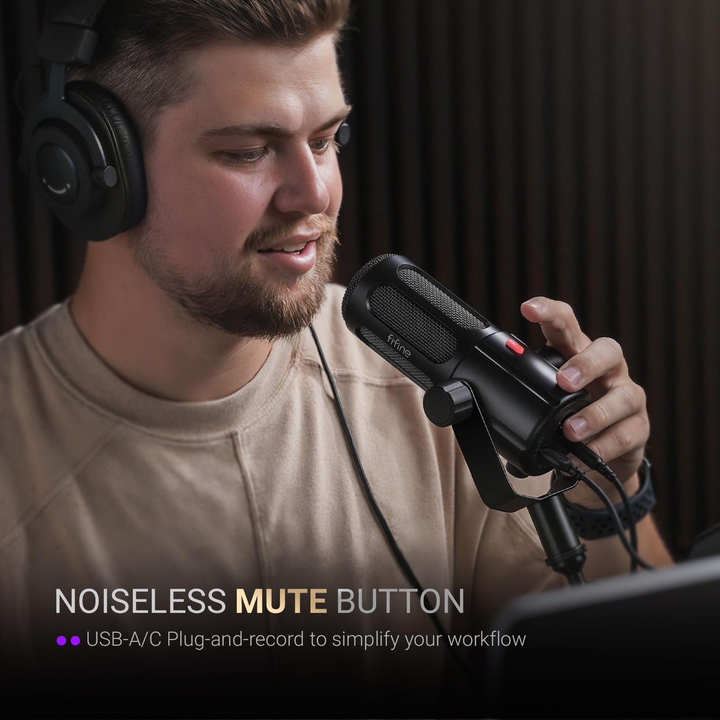 FIFINE Podcast Microphone, USB/XLR Vocal Dynamic Microphone for Streaming, Recording, Broadcast, Content Creator, Studio Microphone for PC with Mute Button, Headphone Monitoring-AmpliTank TANK6