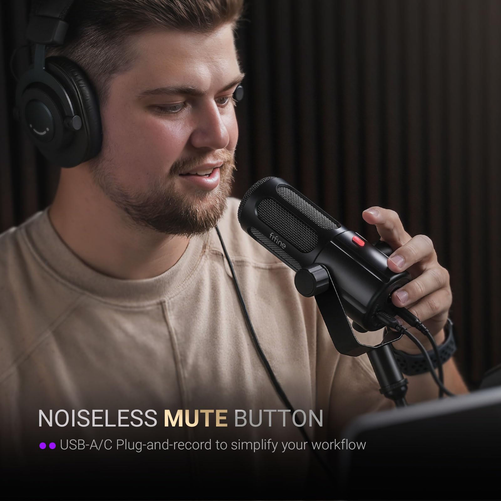 FIFINE Podcast Microphone, USB/XLR Vocal Dynamic Microphone for Streaming, Recording, Broadcast, Content Creator, Studio Microphone for PC with Mute Button, Headphone Monitoring-AmpliTank TANK6
