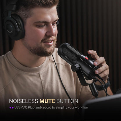 FIFINE Podcast Microphone, USB/XLR Vocal Dynamic Microphone for Streaming, Recording, Broadcast, Content Creator, Studio Microphone for PC with Mute Button, Headphone Monitoring-AmpliTank TANK6