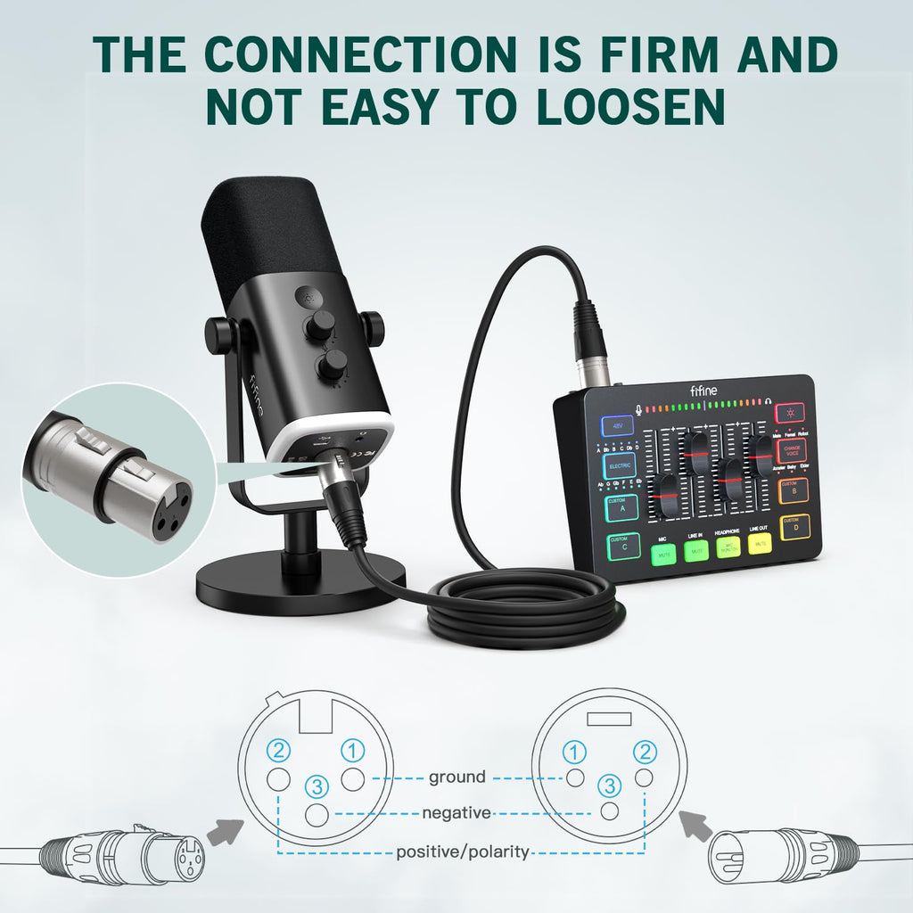 FIFINE XLR Cable, Microphone Audio Cable, 9.8ft Cable with Balanced 3 PIN, XLR Male to Female Cord, Compatible with XLR Microphone for Recording Podcast Streaming, Black-L9