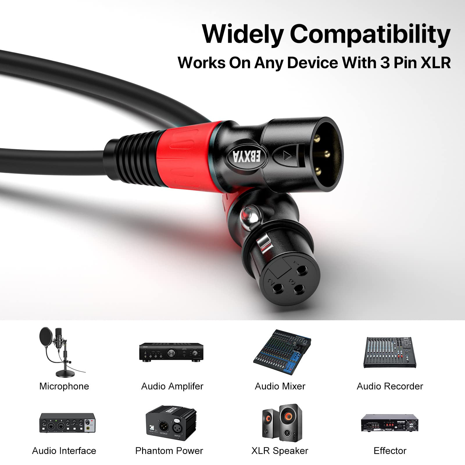 EBXYA XLR Cables 35 ft 6 Pack - Premium Balanced Microphone Cable with 3-Pin XLR Male to Female Cable, Black
