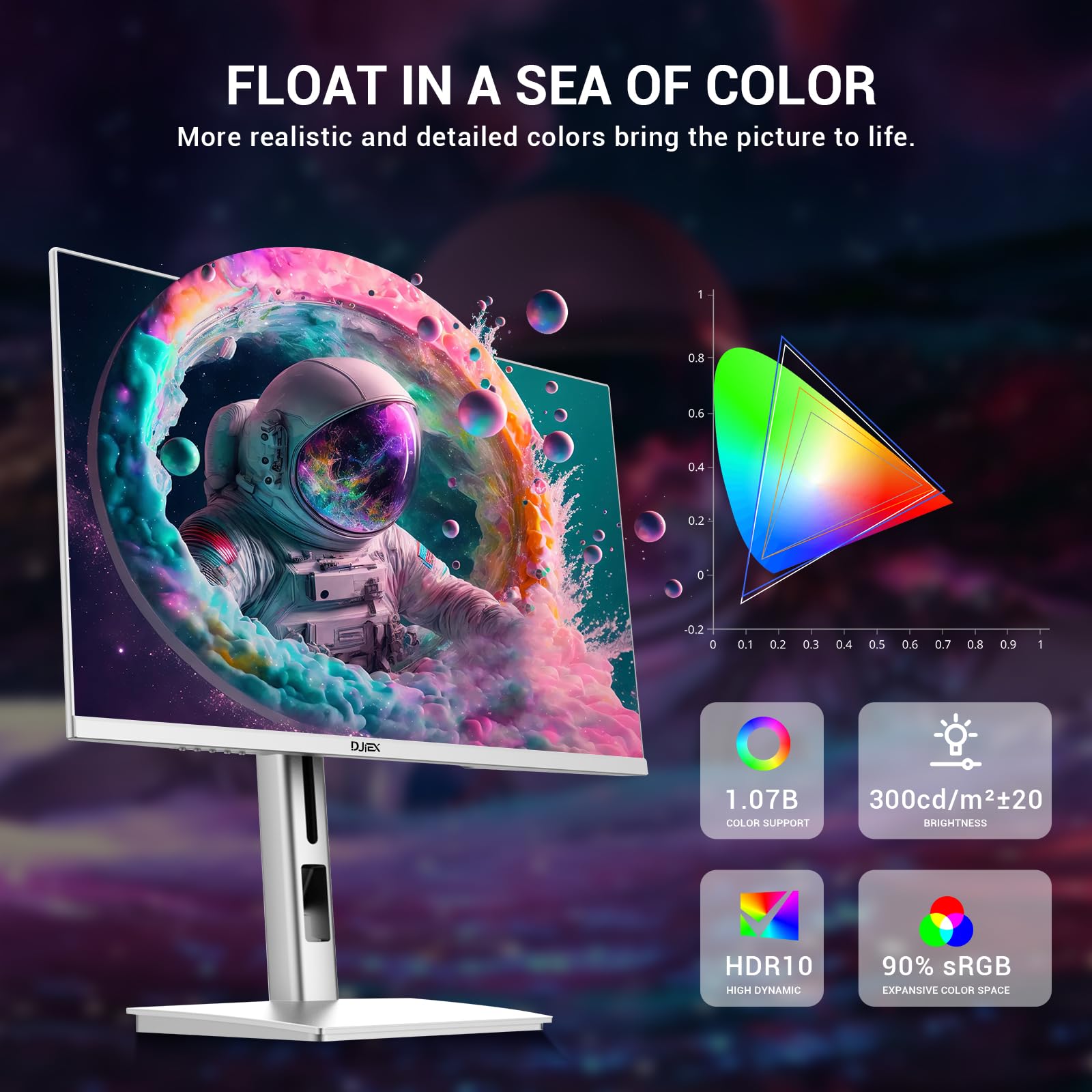 DJiEX 27 Inch 320Hz Gaming Monitor, 2K QHD 2560 x 1440P IPS Computer Display, HDR10, FreeSync, Height/Swivel/Tilt Adjustable Ergonomic Stand, 2*HDMI/2*DP, VESA Mountable, White