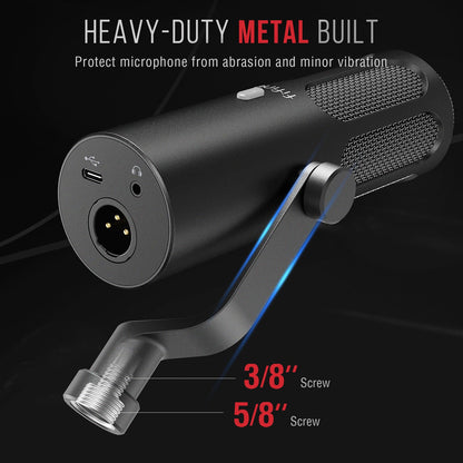 FIFINE XLR/USB Podcast Dynamic Microphone for Streaming, Studio XLR Microphone, PC Streamer Mic All Metal with Mute Button, Headphone Jack, for Vocal Voice Over Music Recording-AmpliTank Tank3