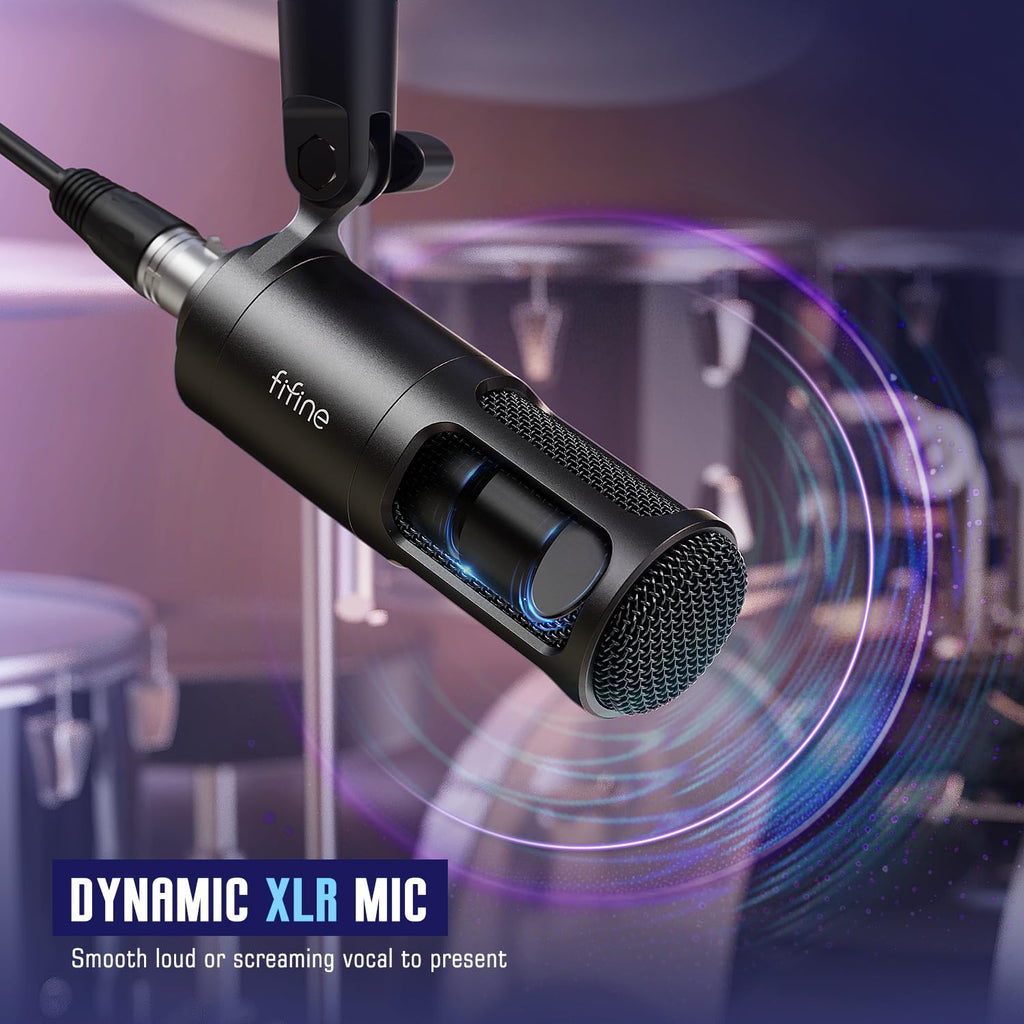 FIFINE Audio Equipment Bundle for Gaming Podcast, Streaming RGB Mixer Set with XLR Dynamic Vocal Microphone, Voice Recording Kit Set with Volume Fader, Individual Control, Mute, Monitoring-KS3