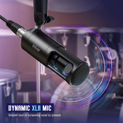 FIFINE Audio Equipment Bundle for Gaming Podcast, Streaming RGB Mixer Set with XLR Dynamic Vocal Microphone, Voice Recording Kit Set with Volume Fader, Individual Control, Mute, Monitoring-KS3