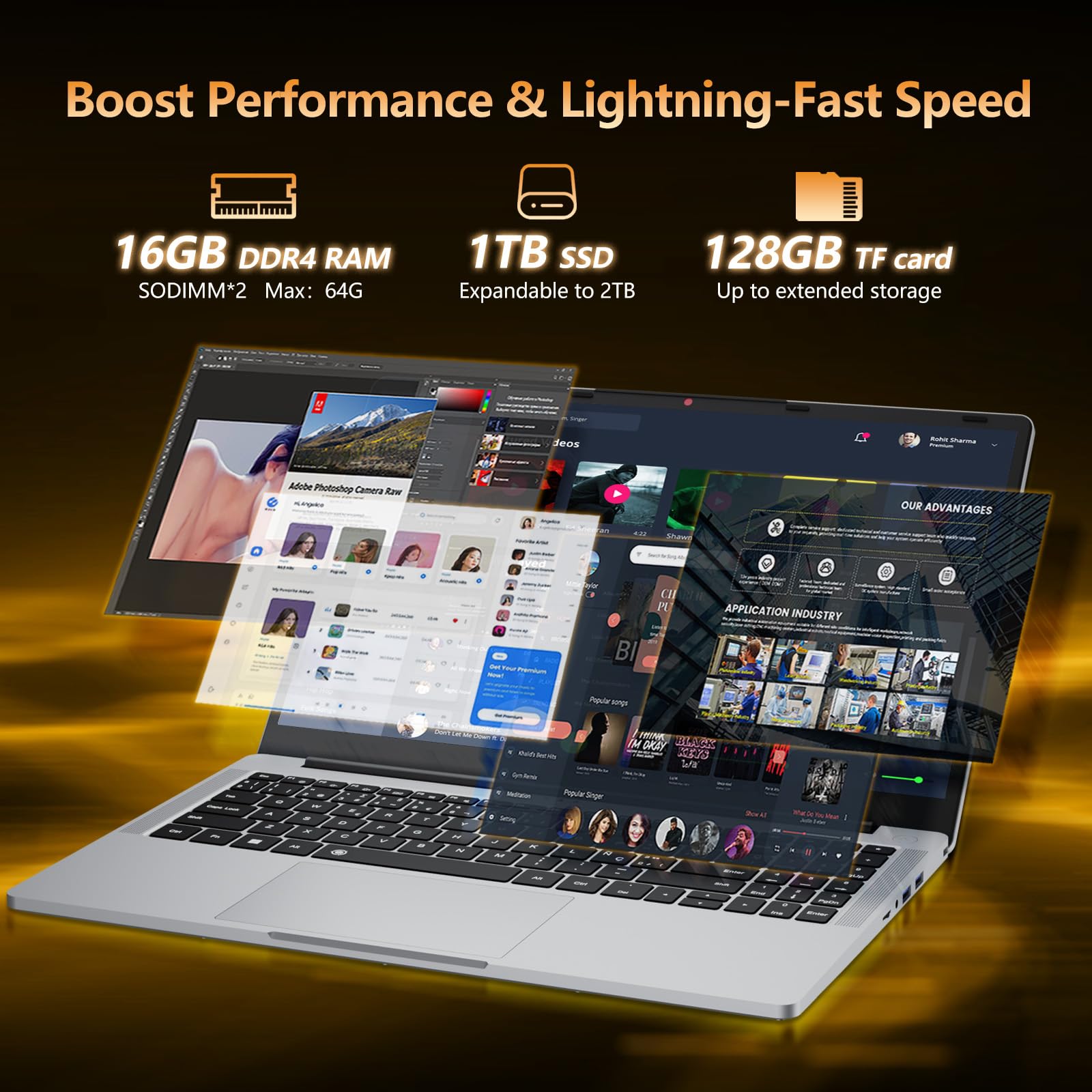 Laptop, AMD Ryzen 5 5500U Gaming Laptop, 15.6 Inch Laptop Computer with 16GB RAM 1TB SSD, AMD Radeon Lap top PC, Laptops with Backlit Keyboard, 1080P FHD, 55.2Wh Battery, Type-C, HDMI, Win 11 Pro
