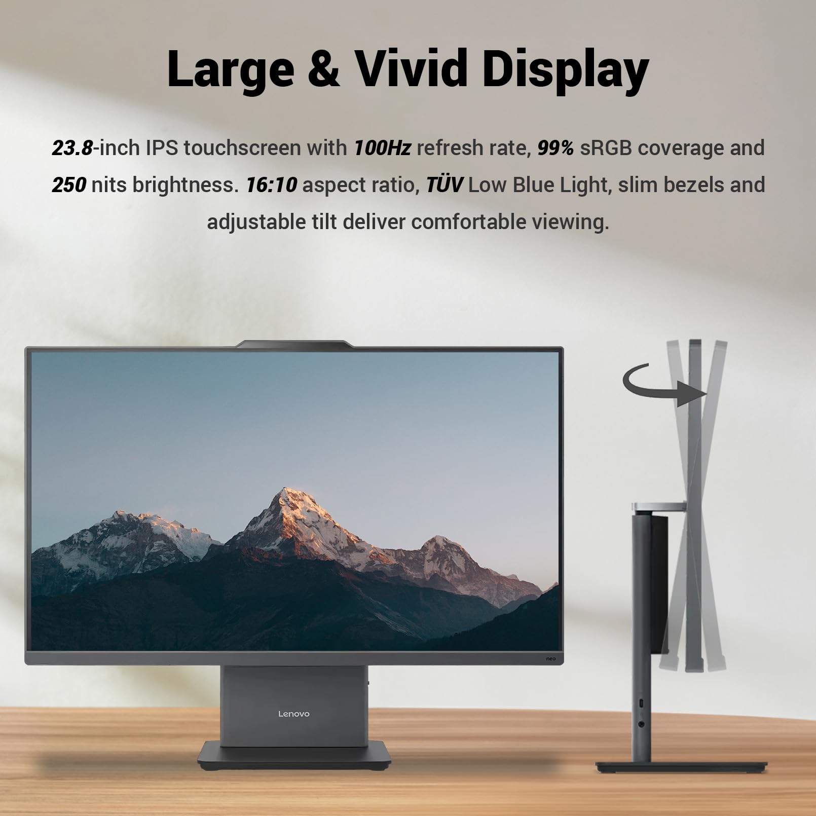 Lenovo ThinkCentre Neo 55a Gen 6 Business All-in-One, 23.8" FHD IPS 100Hz, AMD Ryzen 5 220 Up to 4.9 GHz, 16GB DDR5, 512GB SSD, Wired KB & Mouse, HDMI, 5MP Webcam, Wi-Fi 6, Windows 11 Pro, w/Bundle
