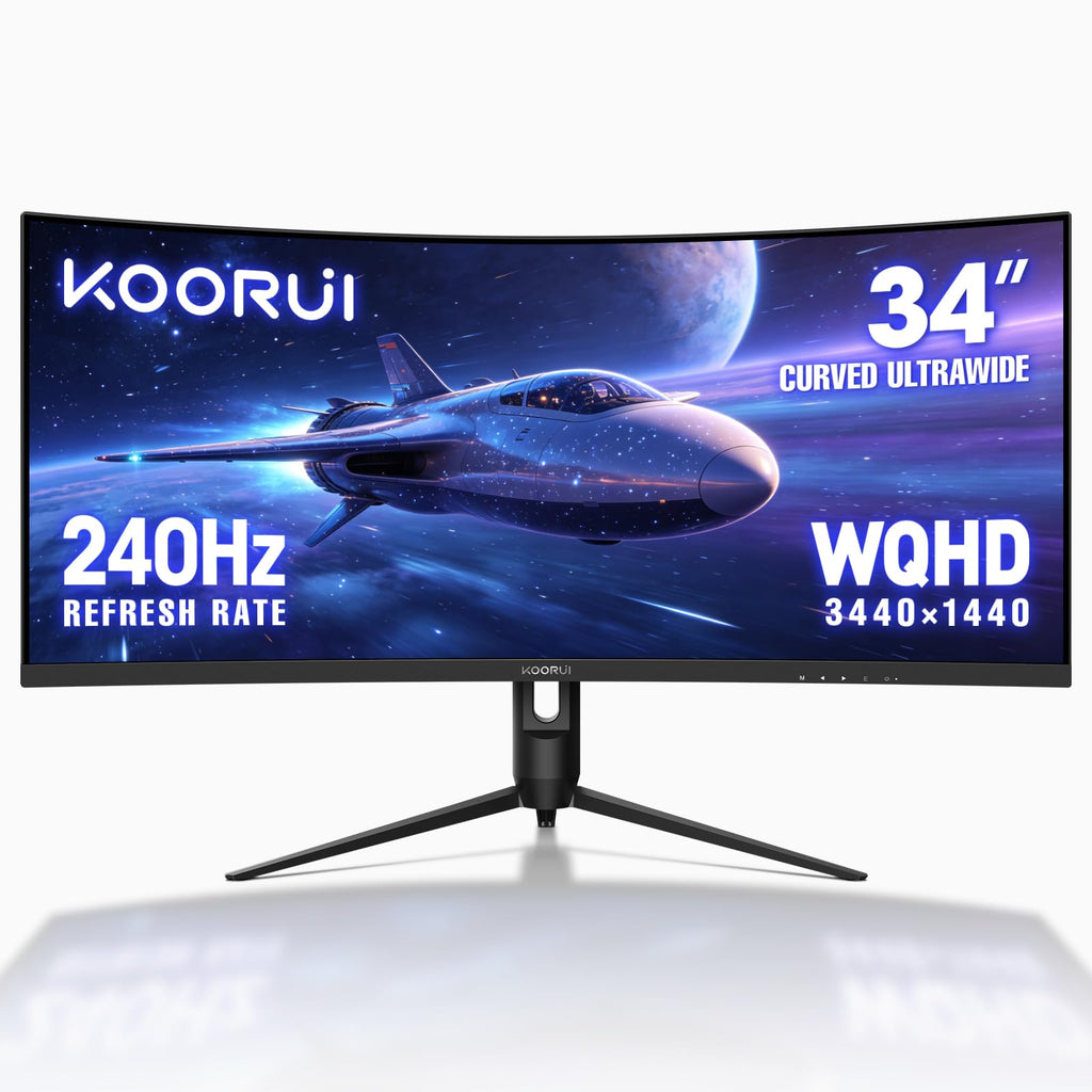 KOORUI 34" Ultrawide Curved Gaming Monitor, 240Hz, WQHD 3440×1440, 1500R Immersive Display, Adaptive Sync, 1ms, DIC-P3 98%, HDR400, HDMI 2.1/DP 1.4, VESA, for PC Gaming, Work & Play