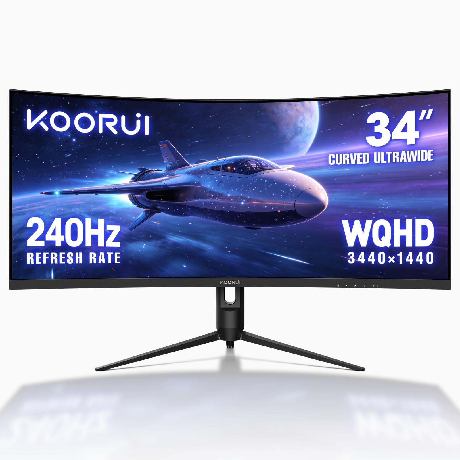 KOORUI 34" Ultrawide Curved Gaming Monitor, 240Hz, WQHD 3440×1440, 1500R Immersive Display, Adaptive Sync, 1ms, DIC-P3 98%, HDR400, HDMI 2.1/DP 1.4, VESA, for PC Gaming, Work & Play