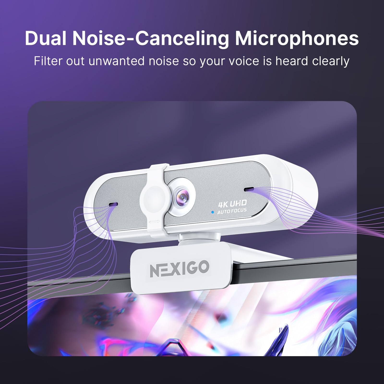 NexiGo N660P Pro 4K with autofocus, 1080p 60 FPS, microphones with noise reduction and white privacy