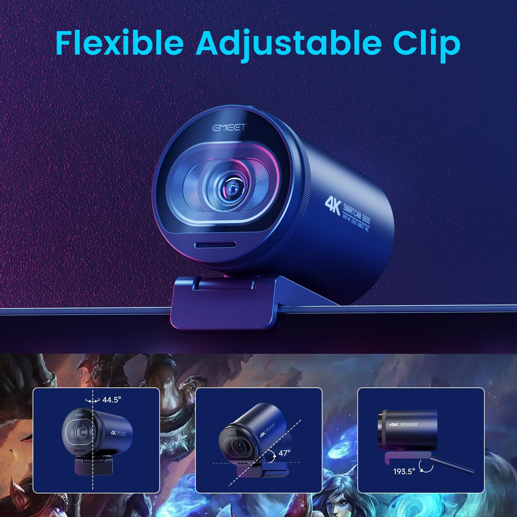 EMEET S600 webcam 4K for streaming with Sony sensor, PDAF autofocus, 1080p/60FPS, noise reduction microphones and privacy cap.