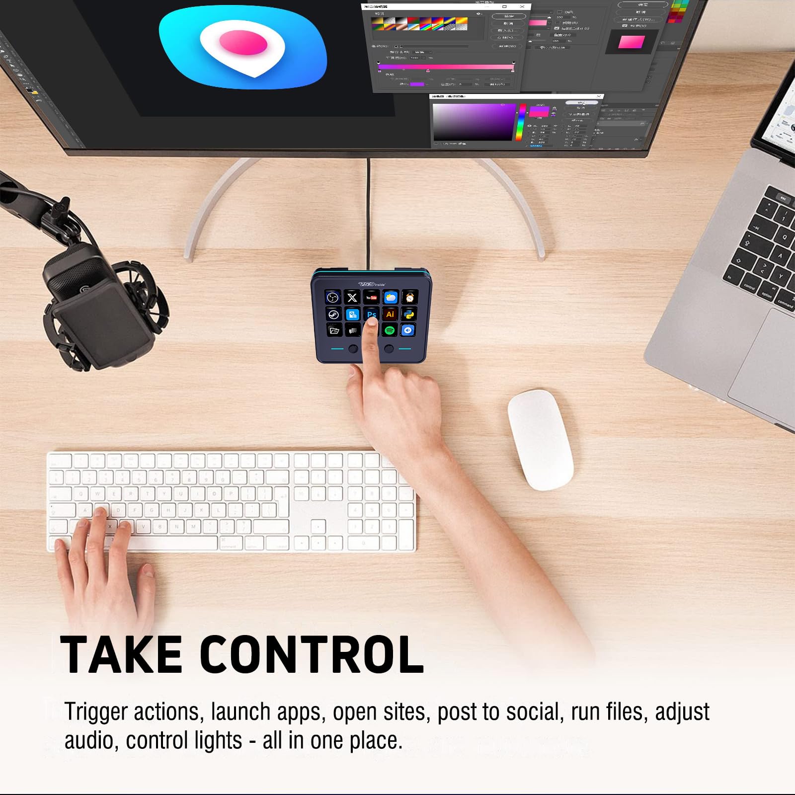 VSDINSIDE Macro Keypad, Stream Controller Deck Gaming Streaming Shortcut Keyboard, 18 Programmable Keys Customizable Visual AI Pad USB Soundboard for OBS, YouTube, Desk Office Setup, Laptop, PC, Mac