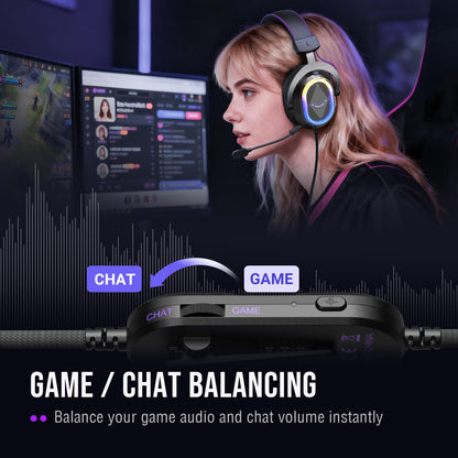 FIFINE Wired Gaming Headsets: 7.1 Surround Sound - Vibrant Customizable RGB - Game/Chat Balance, USB Gamer Headphones with Noise Canceling Microphone for PC, PS5/PS4, Laptop, Mac - AmpliGame H13BP