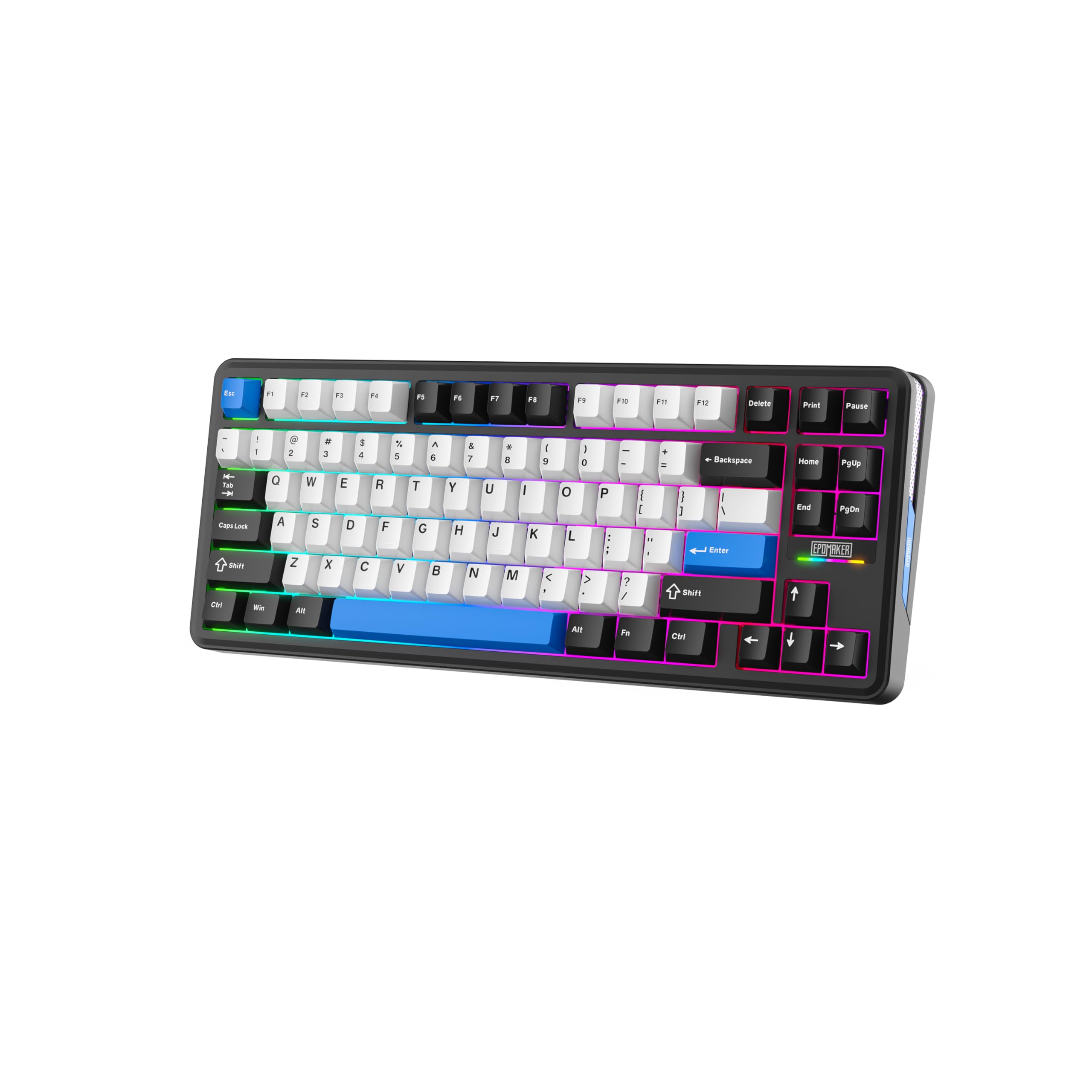 EPOMAKER TH85 QMK/VIA Wireless Gaming Keyboard, BT5.0/2.4GHz/USB-C, Hot Swappable Pre-lubed Custom Creamy Jade Linear Switches, Gasket Creamy Keyboard for PC/Mac/Office/Gaming (Black&White&Blue)