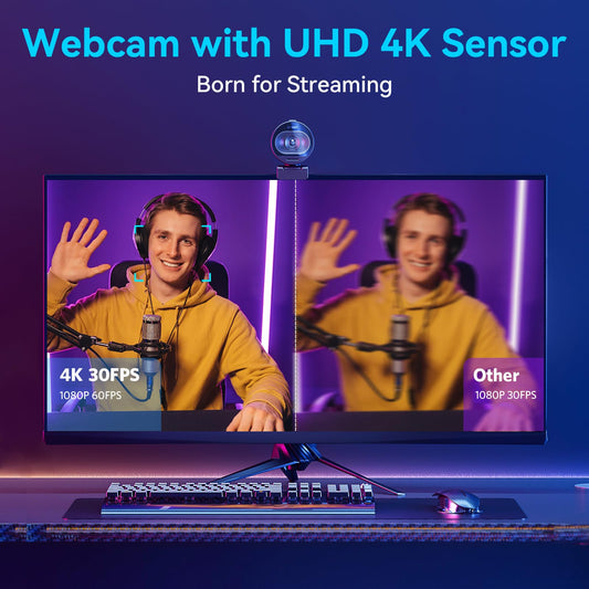 EMEET S600 webcam 4K for streaming with Sony sensor, PDAF autofocus, 1080p/60FPS, noise reduction microphones and privacy cap.