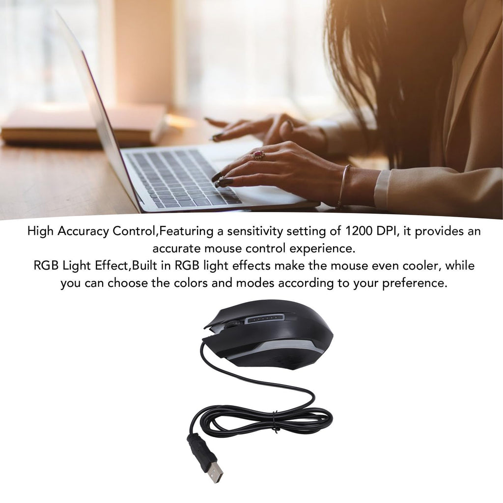 RGB Gaming Mouse, Wired USB Computer Mouse with Colorful Lighting, Ambidextrous Comfortable Grip for PC, Laptop, Office & Starter Gaming, 1200 DPI