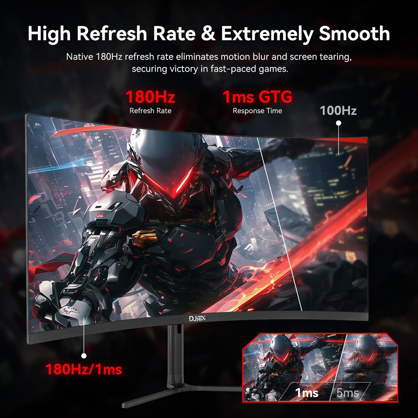 DJiEX 34 Inch Curved Gaming Computer Monitor with 180Hz Refresh Rate, WQHD 3440x1440, 127% sRGB, FreeSync,1500R Curvature & 178° Viewing Angle, Height Adjustable Base for Gaming, Business
