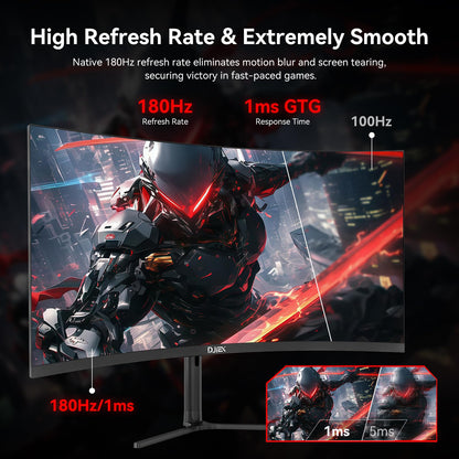 DJiEX 34 Inch Curved Gaming Computer Monitor with 180Hz Refresh Rate, WQHD 3440x1440, 127% sRGB, FreeSync,1500R Curvature & 178° Viewing Angle, Height Adjustable Base for Gaming, Business