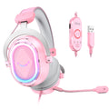 FIFINE Wired RGB Gaming Headset, PC Over-Ear Streaming Headset with USB, 7.1 Surround Sound, Noise-Cancelling Mic, Soft Ear Pads, 4 EQ Modes for PC, Laptop, Mac, PS4, PS5 - AmpliGame H13P (Pink)