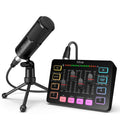 FIFINE Audio Equipment Bundle for Gaming Podcast, Streaming RGB Mixer Set with XLR Dynamic Vocal Microphone, Voice Recording Kit Set with Volume Fader, Individual Control, Mute, Monitoring-KS3